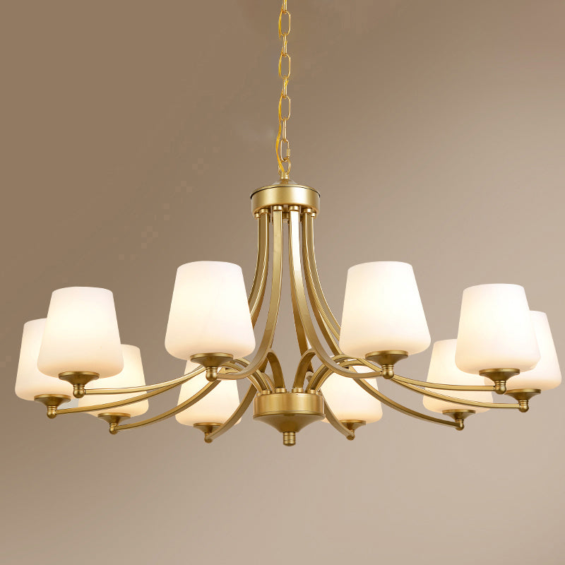 Milk Glass Chandelier: Elegant Cone Shade for Traditional Dining Room Ceiling Lighting