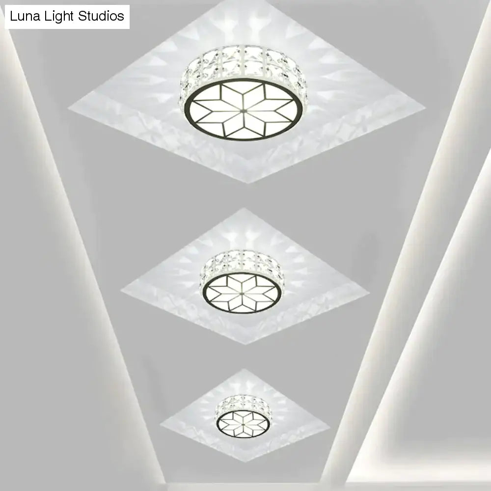 6W/12W Modern Metal Crystal Ceiling Light Lamp For Hallway Dinning Room Flush Mounted Glass Lampshade Round Aisle Veranda Light