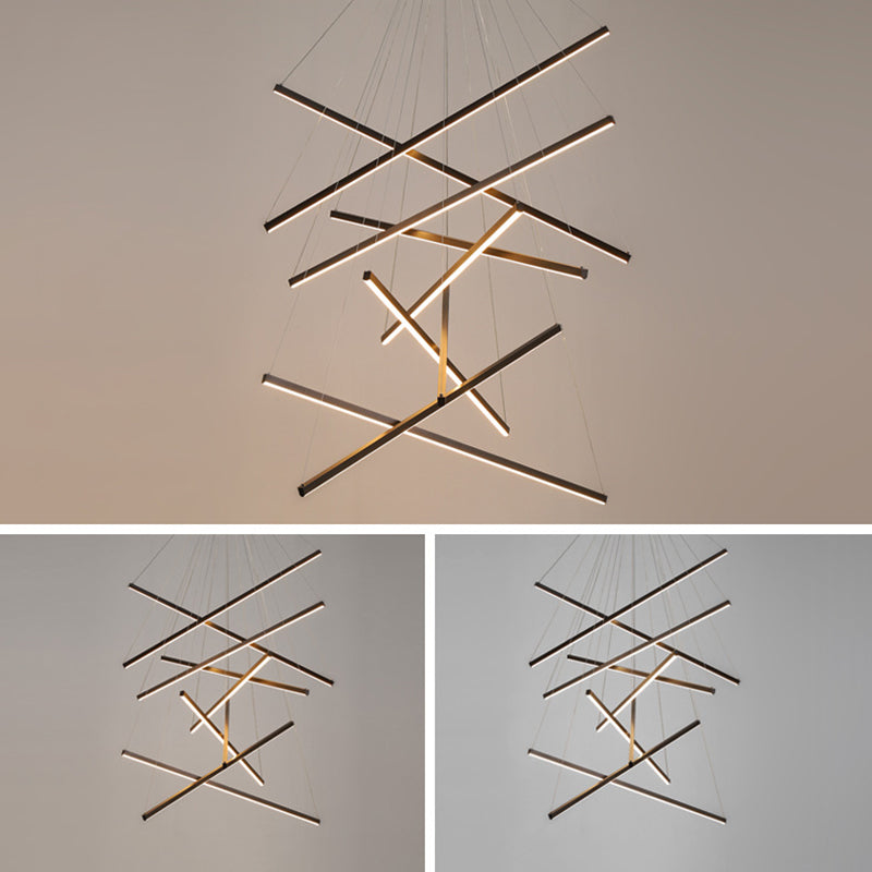 Żyrandol LED Black Sticks Nowość Minimalistyczna metalowa lampa wisząca do holu