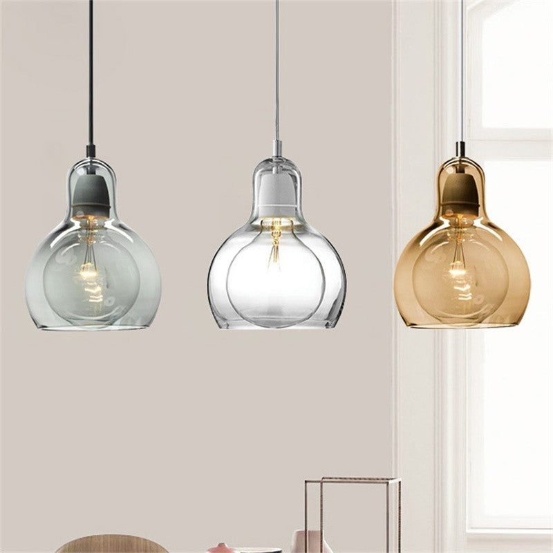 Postmodern Single Kitchen Pendant Lamp with Clear/Smoke Grey/Amber Glass Shade, 7