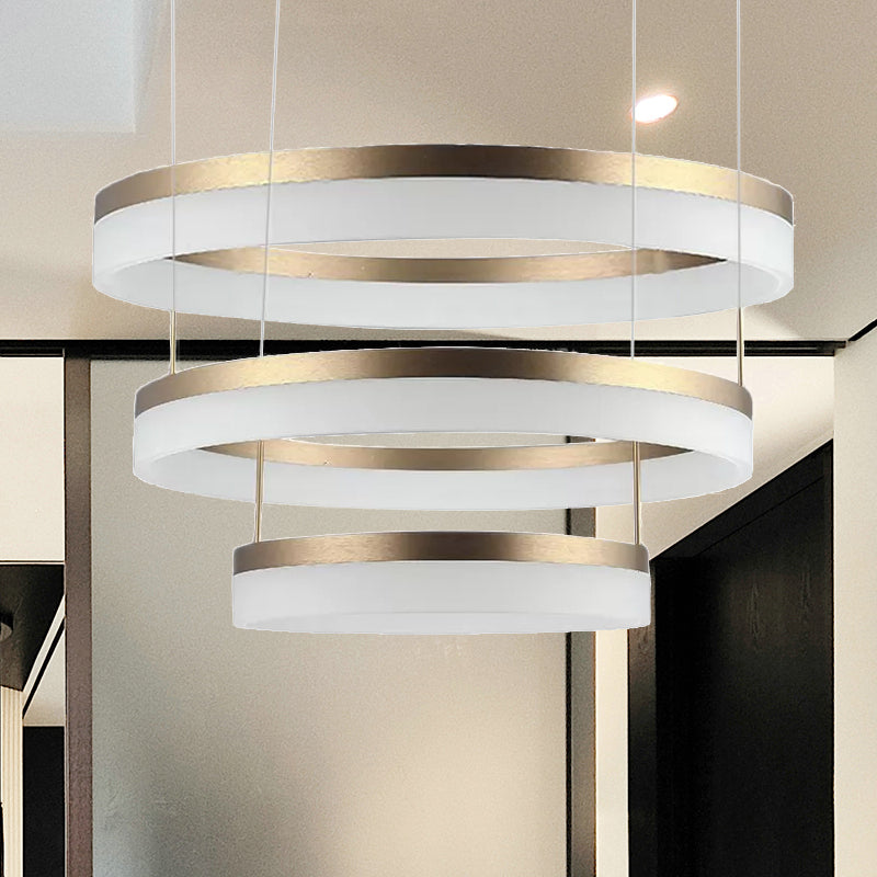 Modern Round LED Chandelier Pendant - Acrylic 1/2/3-Light Ceiling Light Fixture in Black/White/Gold - Warm/White Light