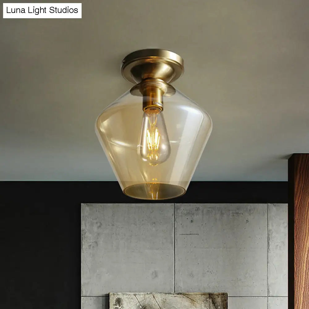 Glamour di metà secolo: Lampada da soffitto con montaggio ad incasso in ottone a forma di diamante in vetro cognac - Larghezza singola 9