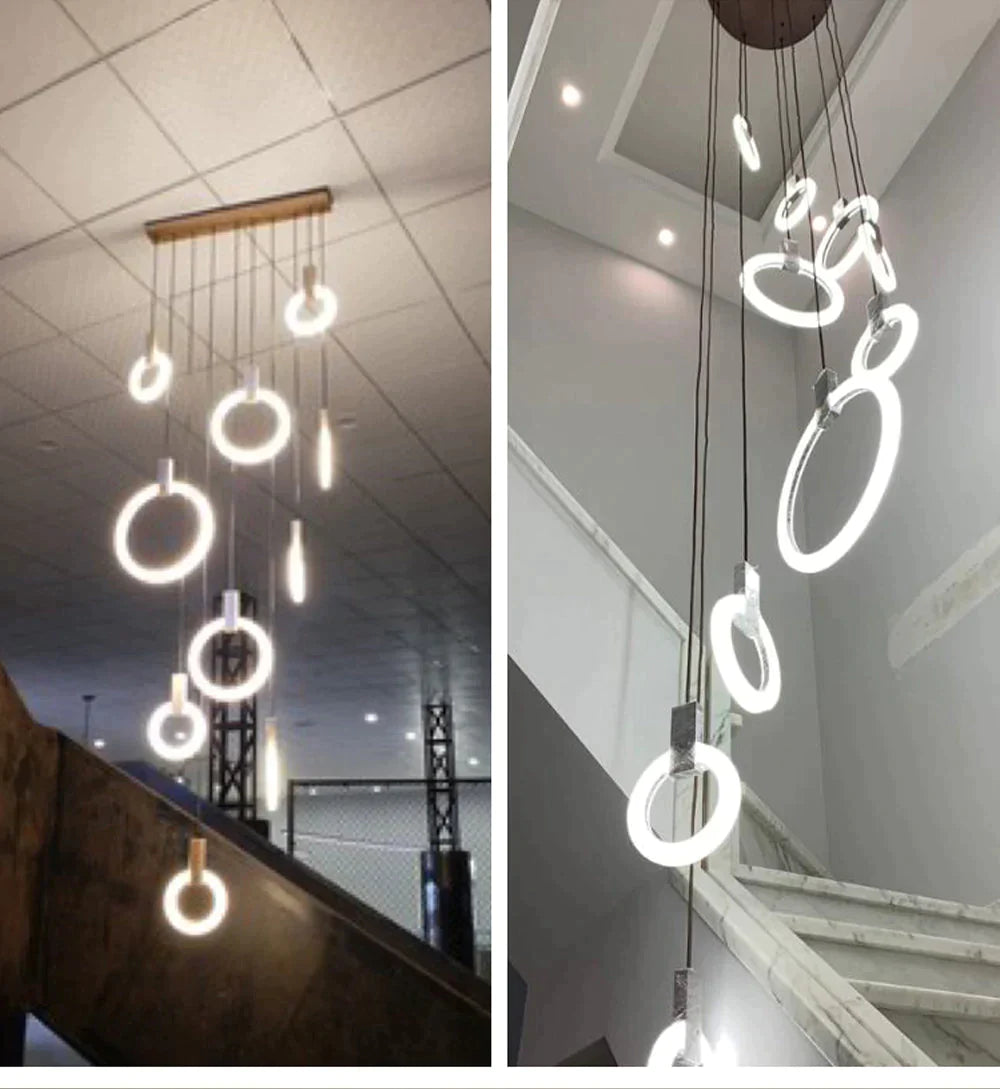 Anillos de acrílico de hierro de madera nórdico LED, lámpara LED DIY, luz LED, luces colgantes, lámpara colgante, luz colgante para vestíbulo de comedor