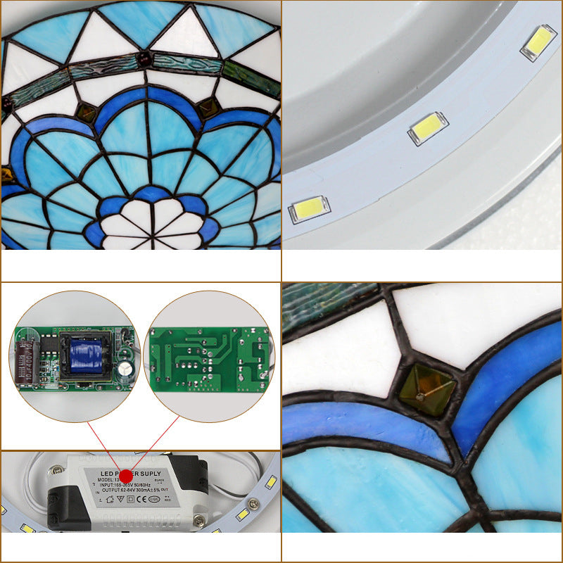 Vintage Stained Glass Flush Mount Ceiling Light in Blue - 12