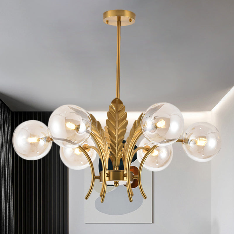 Lampadario a sfera a soffitto Simplicity in vetro bianco/rosa/cognac a 6 luci per soggiorno, lampadario a sospensione a LED con decorazioni a foglie