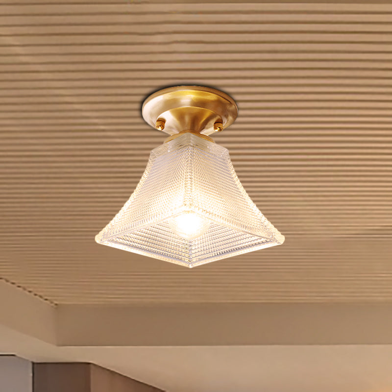 Colonial Brass Clear Ribbed Glass Flush Mount Light - 7.5