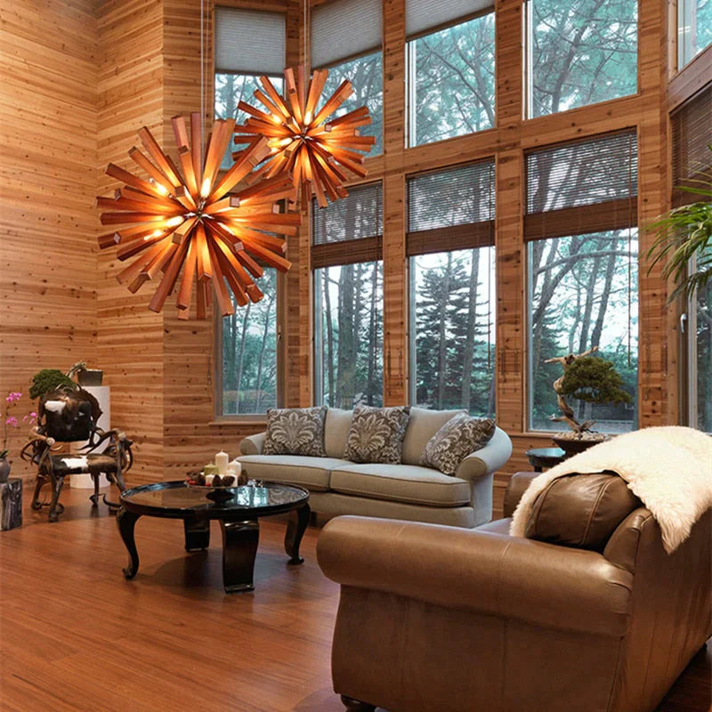 Luces colgantes de madera de diente de león, lámparas colgantes de madera maciza, accesorios para comedor, restaurante, lámpara colgante de decoración interior