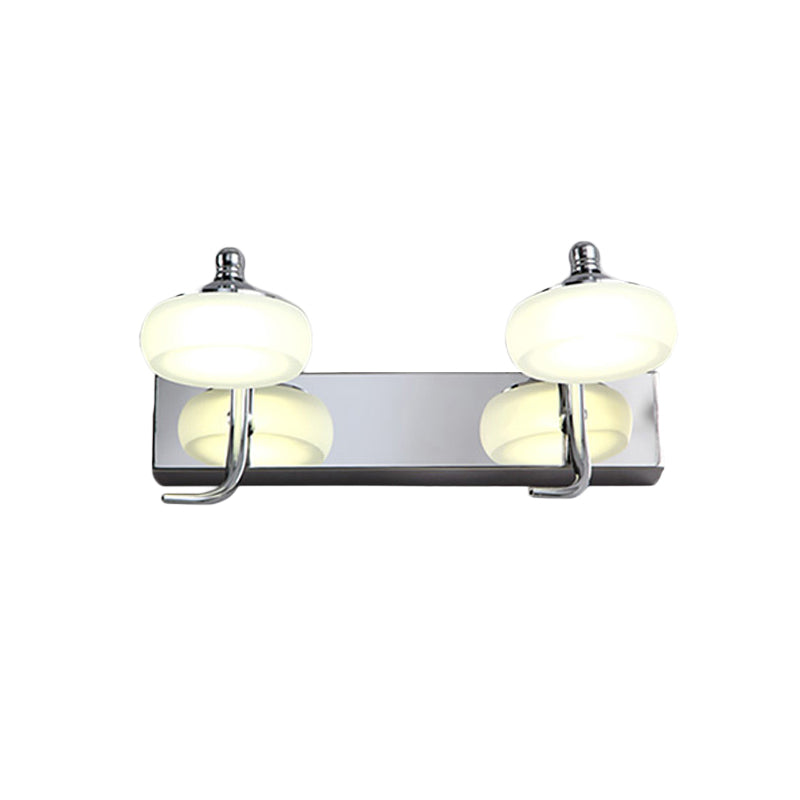 Lámpara de pared plateada de estilo modernista con pantalla acrílica esmerilada redonda, 2/3 cabezales, iluminación blanca/cálida - Luz de tocador de baño