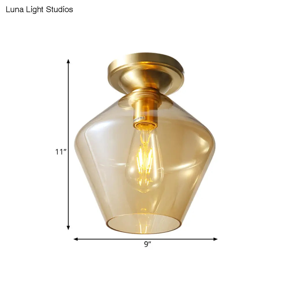 Glamour di metà secolo: Lampada da soffitto con montaggio ad incasso in ottone a forma di diamante in vetro cognac - Larghezza singola 9