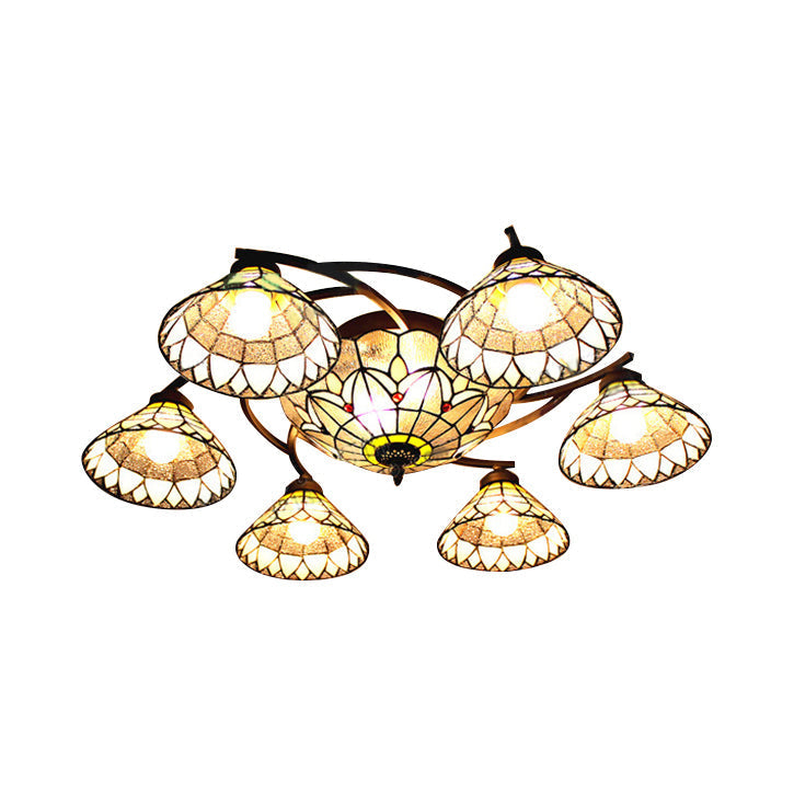Lampada a semi-incasso con campana in vetro colorato Tiffany, perfetta per il soggiorno
