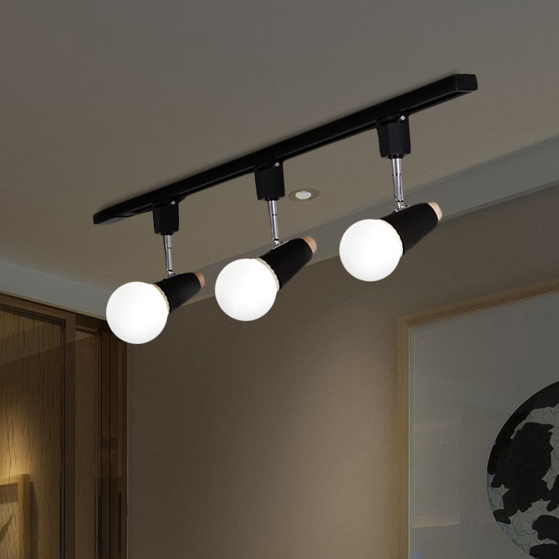 Industriële metalen lineaire plafondlamp - 3/4-kops verstelbare semi-inbouwrailarmatuur met komvormige kap in zwart/wit