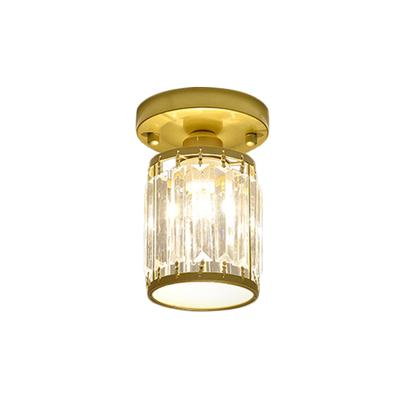 Plafonnier élégant en cristal semi-encastré pour foyer – Forme ronde/carrée, petite taille, 1 ampoule, accent noir/or