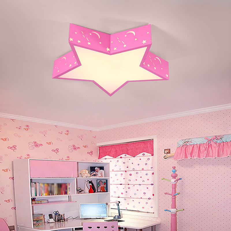 Kids Bedroom Metallic Star Flush Ceiling Light in Macaron Red, Green, and Pink - LED Flushmount Lighting, 18