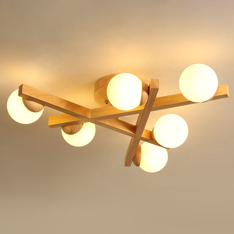 Modern Wooden Crossed Lines Flush Mount Light Fixture with Multi-bulbs for Bedroom Ceiling