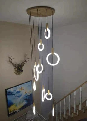 Anillos de acrílico de hierro de madera nórdico LED, lámpara LED DIY, luz LED, luces colgantes, lámpara colgante, luz colgante para vestíbulo de comedor
