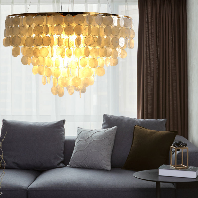 Modern Shell Tiered Chandelier Pendant Light - 4 Lights - White - Dia Sizes: 15