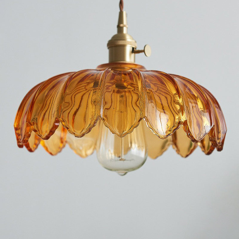 Plafonnier à fleurs en verre festonné, luminaire suspendu industriel unique pour salle à manger