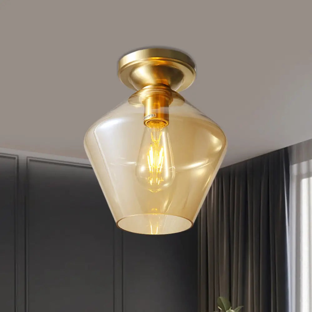 Glamour di metà secolo: Lampada da soffitto con montaggio ad incasso in ottone a forma di diamante in vetro cognac - Larghezza singola 9