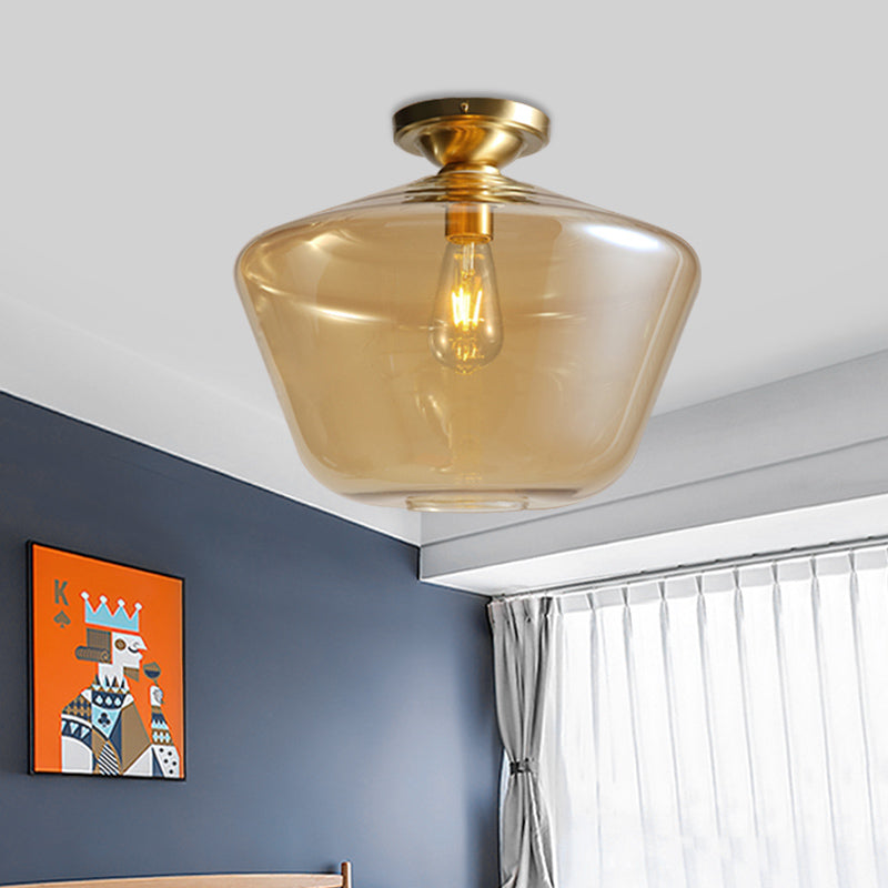 Glamour di metà secolo: Lampada da soffitto con montaggio ad incasso in ottone a forma di diamante in vetro cognac - Larghezza singola 9