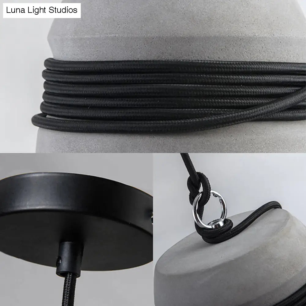 Lampada a sospensione con finitura in cemento stile industriale nero/grigio/beige con corda