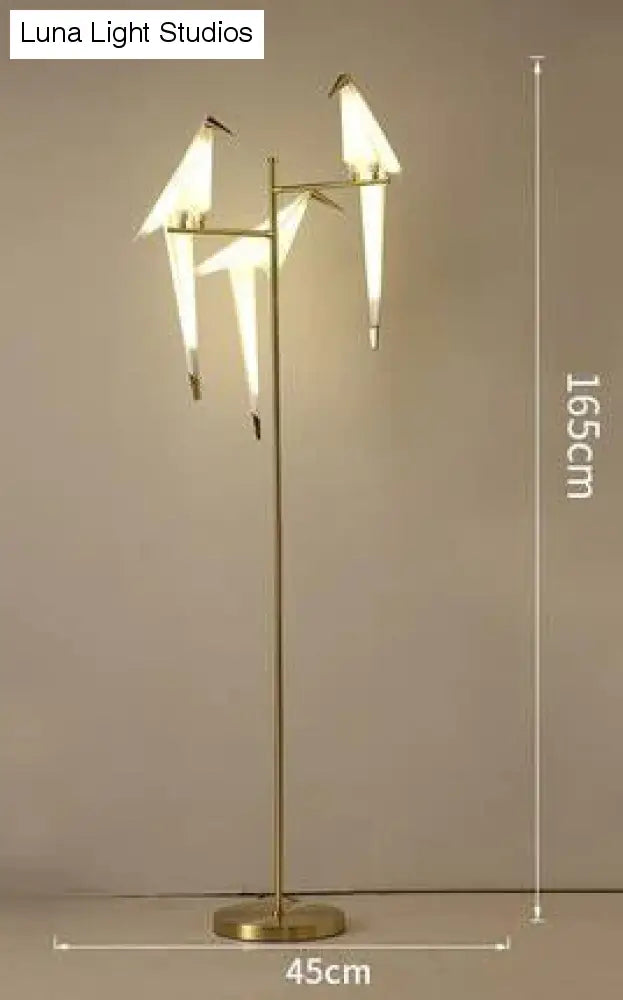 Lámpara de pie de pájaro nórdico, creativas lámparas de pie acrílicas de mil grullas de papel para sala de estar, dormitorio, decoración del hogar, lámpara de pie dorada