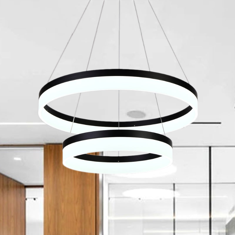 Modern Round LED Chandelier Pendant - Acrylic 1/2/3-Light Ceiling Light Fixture in Black/White/Gold - Warm/White Light