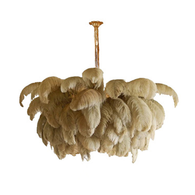 Lampadario da soffitto moderno nordico a 5 luci con piume di struzzo per camera da letto