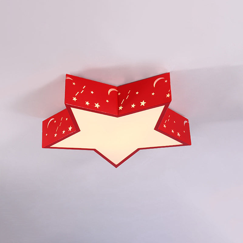 Kids Bedroom Metallic Star Flush Ceiling Light in Macaron Red, Green, and Pink - LED Flushmount Lighting, 18