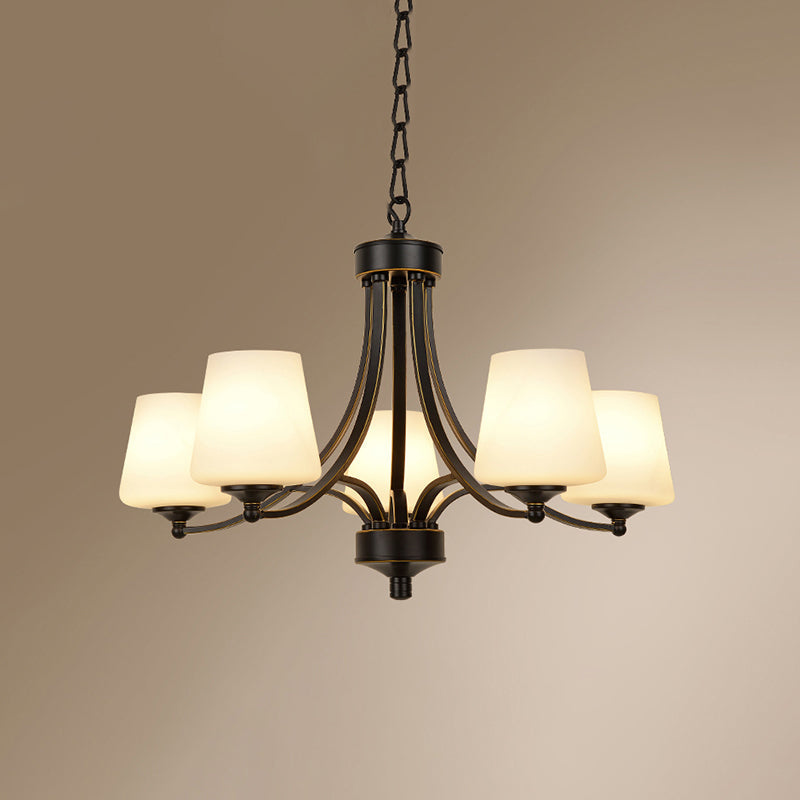 Milk Glass Chandelier: Elegant Cone Shade for Traditional Dining Room Ceiling Lighting