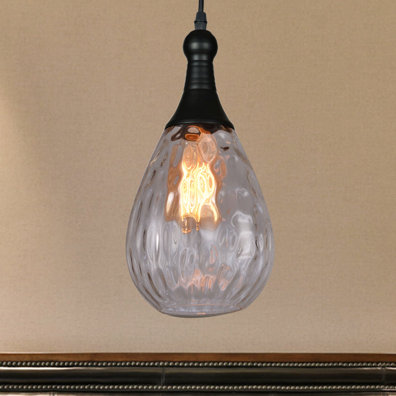 Schwarz/Messing-Tropfen-Deckenleuchte, industrielles klares/bernsteinfarbenes/graues Wasserglas, 1-Licht-Schlafzimmer-Hängeleuchte