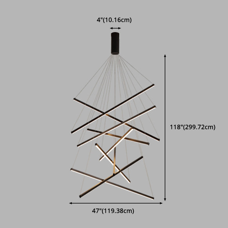 Żyrandol LED Black Sticks Nowość Minimalistyczna metalowa lampa wisząca do holu