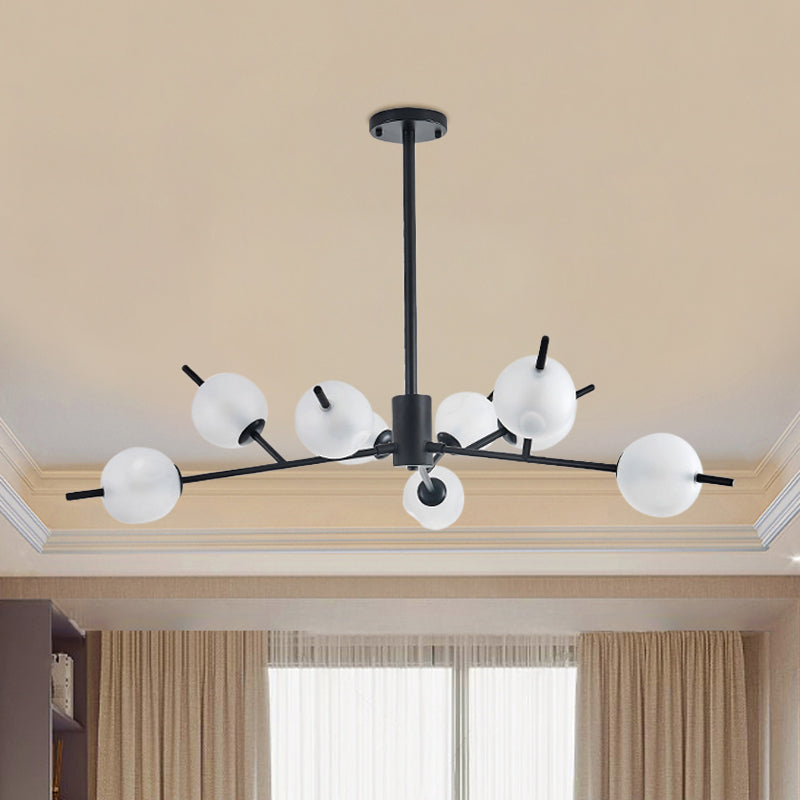 Frosted Glass Ball Chandelier - 9-Light Pendant Lamp in Black/Gold