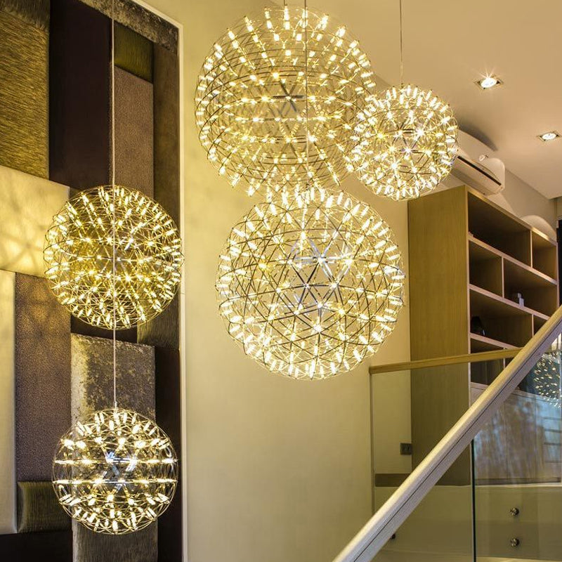 Modernist Stainless Steel Firework Chandelier with LED Orb Shade - 8
