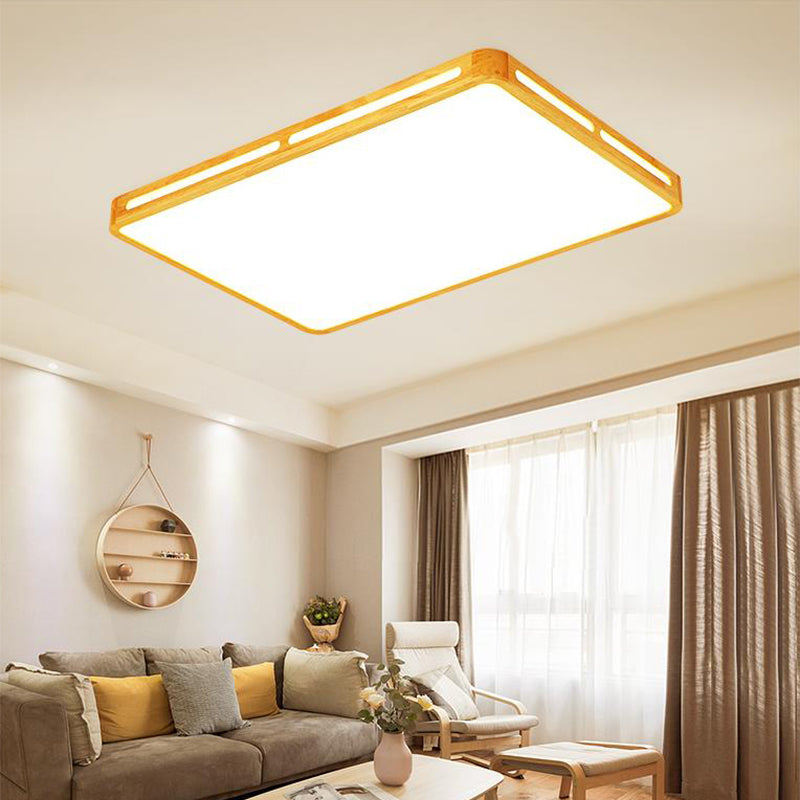 Minimalist Wood Beige LED Flush Mount Lamp for Bedroom - 25.5