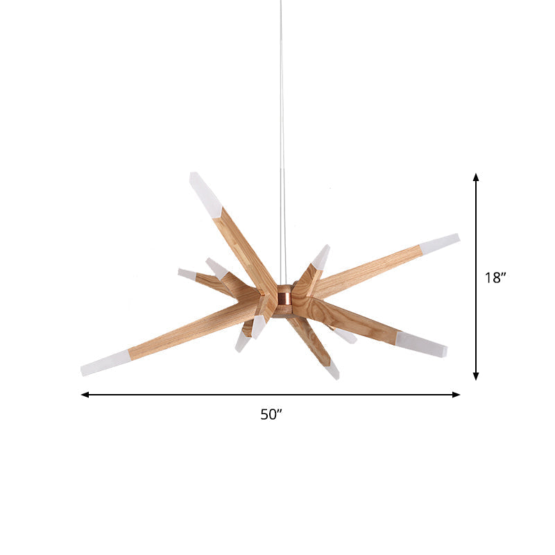 Lámpara colgante de araña Sputnik contemporánea, 12 luces, lámpara de techo colgante LED acrílica con pantalla de madera