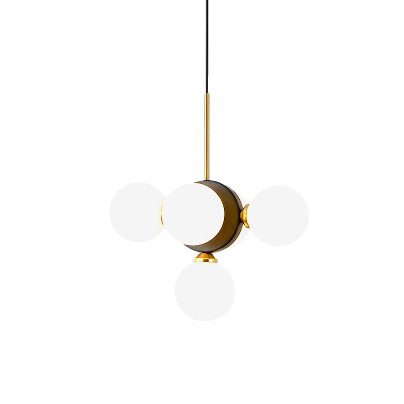 Mid Century 5-Light Restaurant Chandelier Pendant with White/Amber Glass - Elegant Burst Design