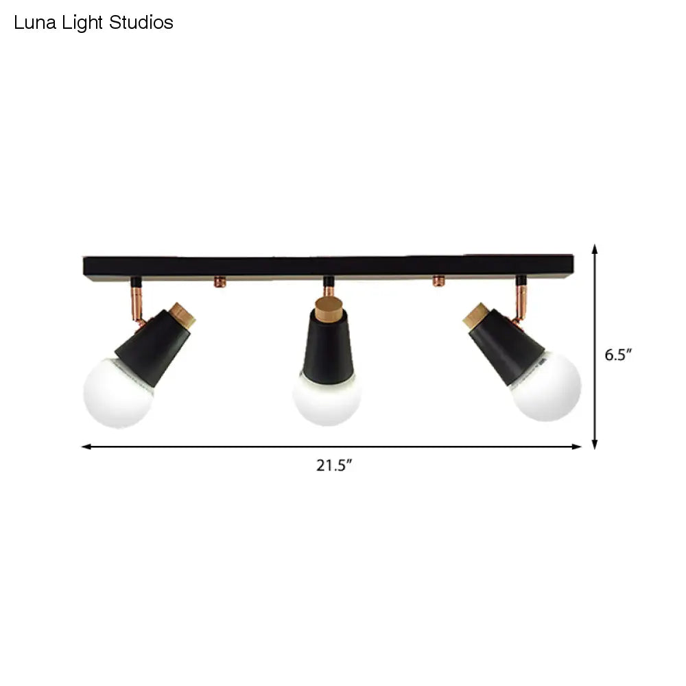 Industriële metalen lineaire plafondlamp - 3/4-kops verstelbare semi-inbouwrailarmatuur met komvormige kap in zwart/wit