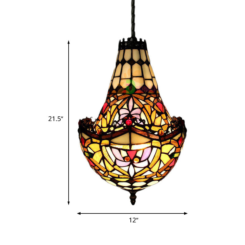 Stained Glass Flower Chandelier Lighting in Black with 2/3/5 Lights, Available in 10