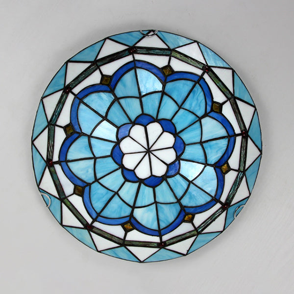 Vintage Stained Glass Flush Mount Ceiling Light in Blue - 12