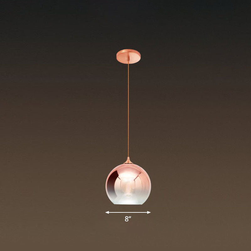 Lámpara colgante de globo de cristal degradado, colgante de techo posmoderno de 1 luz en oro rosa sobre mesa