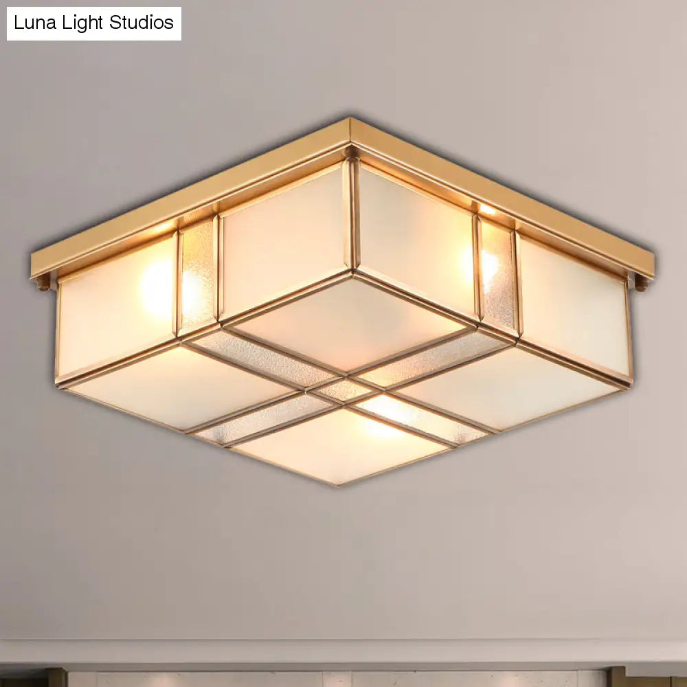 Lampada da incasso quadrata vintage in ottone con paralumi in vetro smerigliato: perfetta per camere da letto e corridoi