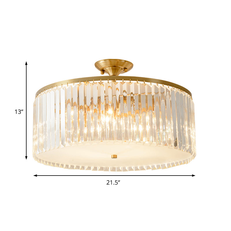 Plafonnier semi-encastré moderne en cristal clair avec finition dorée – Idéal pour le salon, 4/5/6 ampoules disponibles