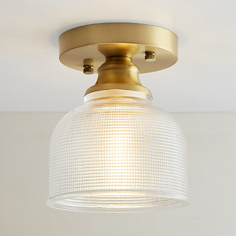 Lampada da semi-incasso industriale in ottone con vetro prismatico per soggiorno