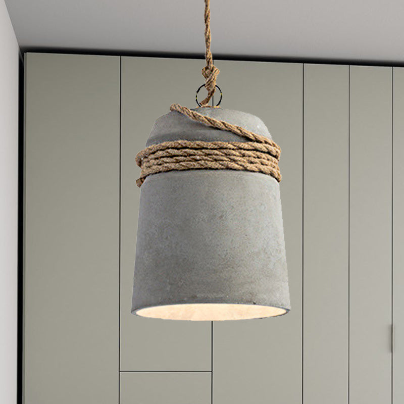 Lampada a sospensione con finitura in cemento stile industriale nero/grigio/beige con corda