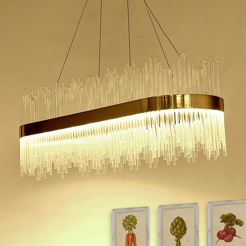 Crystal Gold Linear LED Chandelier - Contemporary Pendant Light for Dining Room (31.5