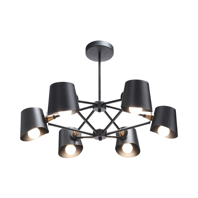 Modern Black Metal Chandelier with Bucket Shade - 6-Light Pendant for Study Room