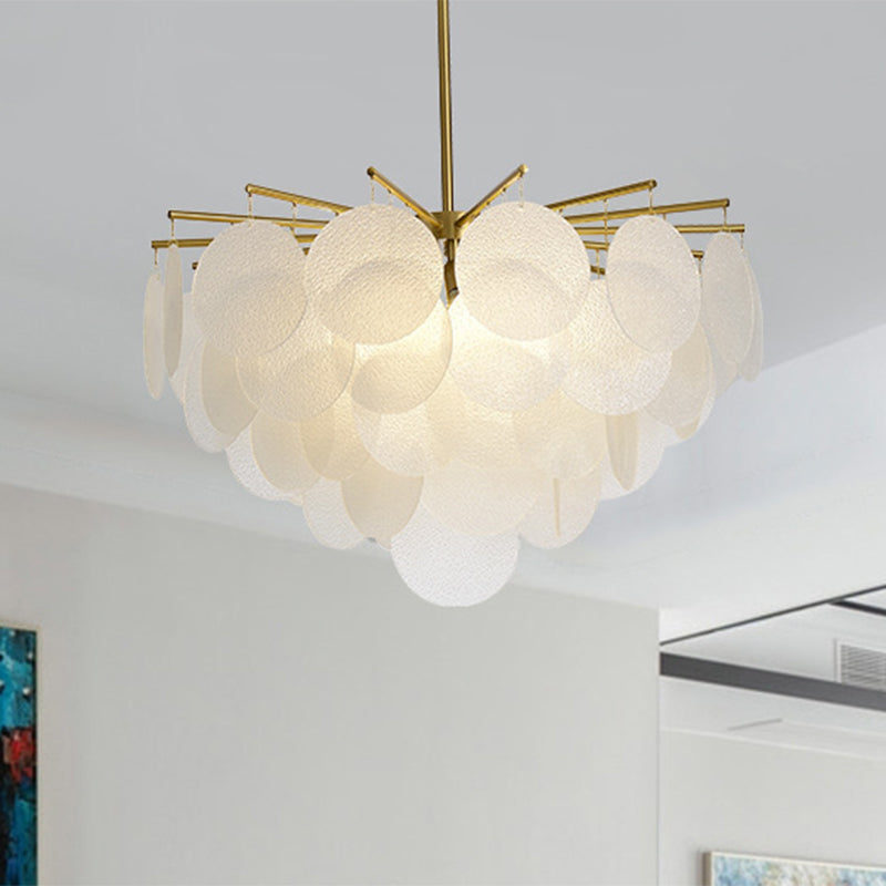 Skyla - Lampadario a sospensione moderna per sala da pranzo a dischi a strati in ottone-bianco