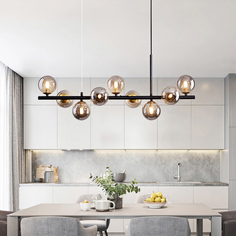 Lampada a sospensione postmoderna con sfera di vetro per cucina - Diversi colori e finitura oro/nera - 7/9/11 luci