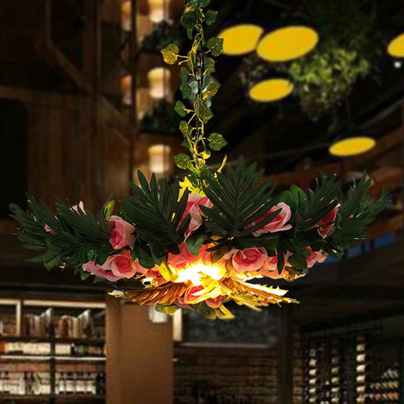 Botanic Green Metal Ceiling Chandelier - Loft Style Hanging Light for Artificial Botanic Restaurant