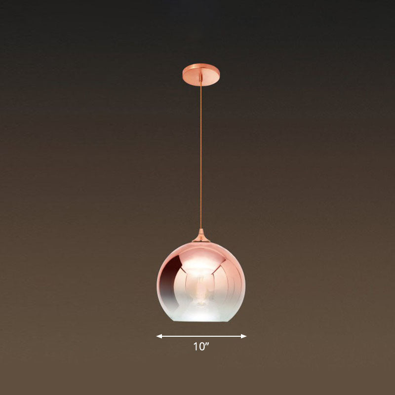Lámpara colgante de globo de cristal degradado, colgante de techo posmoderno de 1 luz en oro rosa sobre mesa